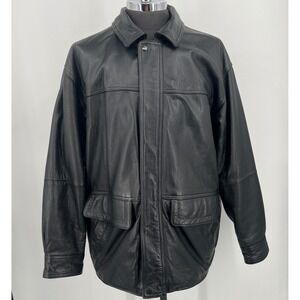 Pierre Cardin Black‎ Leather Jacket Mens XL Full Zip Button Quilted Lined